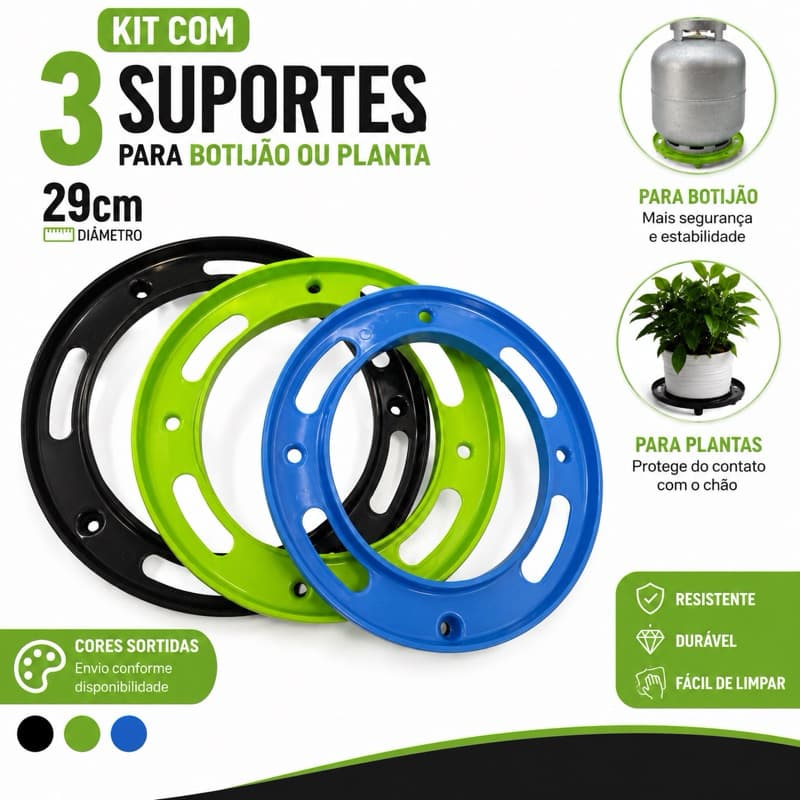 Kit 3 Suporte Botijão de Gás Universal para Vaso de Planta de Palatico Resistente