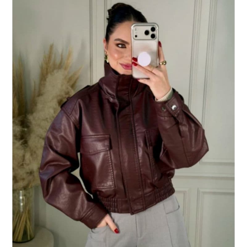 Jaqueta de Couro Casual Estilo