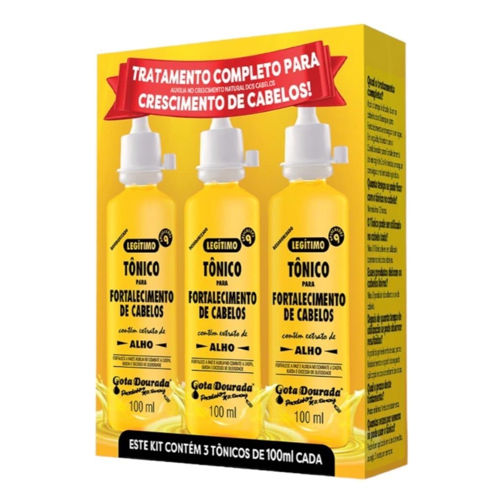Kit 3 Tônicos Capilares de 100ml Gota Dourada  – Fortalecimento da Raiz e Crescimento do Cabelos