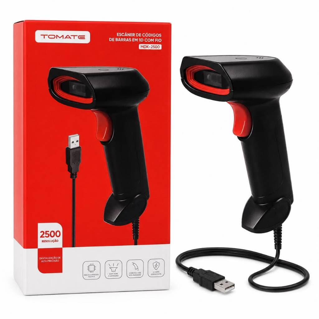 Leitor De Codigo De Barras Com Fio USB Tomate MDK-2500 Profissional
