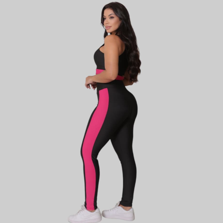 Conjunto Feminino Fitness  Atividades Físicas Calça e top Bicolor Confortável e Estiloso 2026