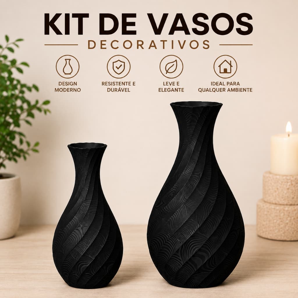 Kit 2 Vasos Espiral Decorativos em Espiral Decoração Moderna para Sala Estante e Escritórios