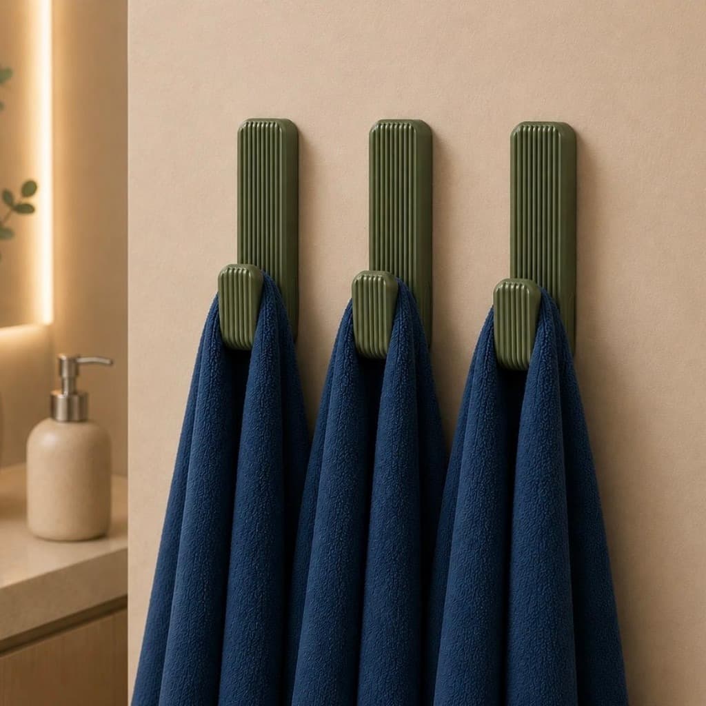 Kit 3 Ganchos Porta Toalha Banheiro Suporte de Parede Organizador para Toalhas Com Dupla Face Sem Furo Minimalista Luxo