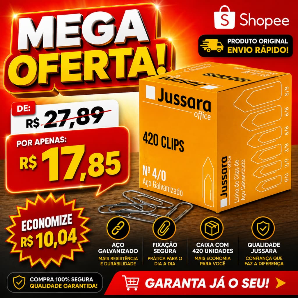 Clips Galvanizado Para Papel 4/0 CX C/420 Jussara Alta Qualidade para Escritório e Escola