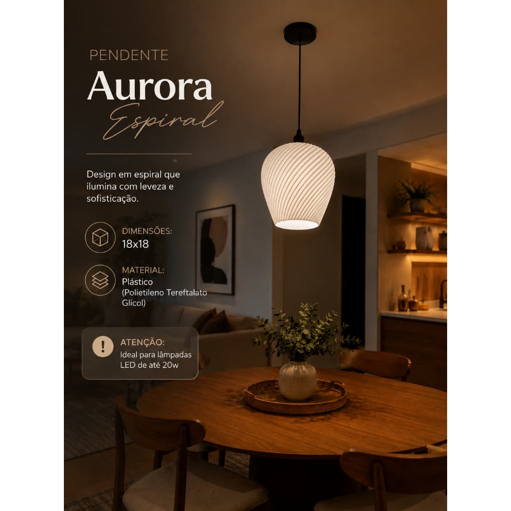 Pendente Luminária Aurora Espiral Moderno Decorativo para lâmpadas LED
