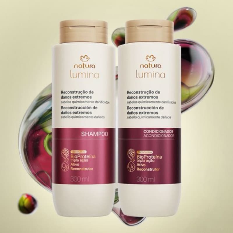 Shampoo + Condicionador Natura Lumina Reconstrução de Danos Extremos 300ml – Cabelos Mais Fortes, Resistentes Reparados