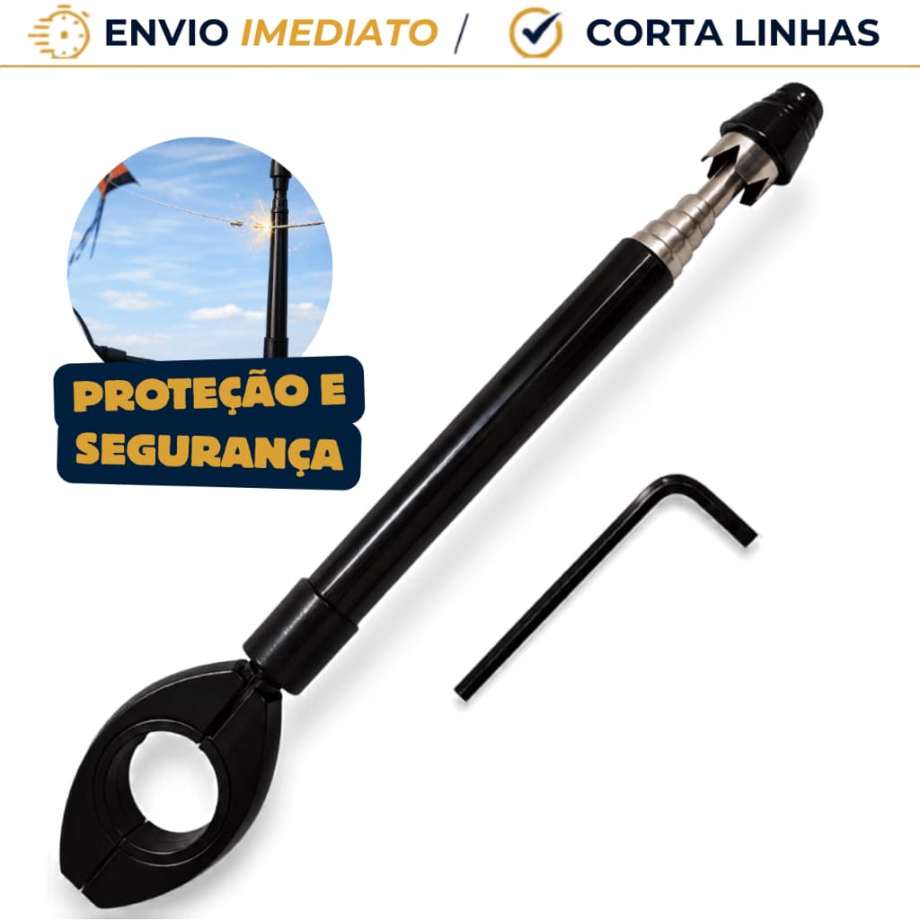 Antena Corta Pipa em Aço Inox Retrátil Anti Cerol Fixação no Guidão - 7 Estágios - Moto e Bicicleta