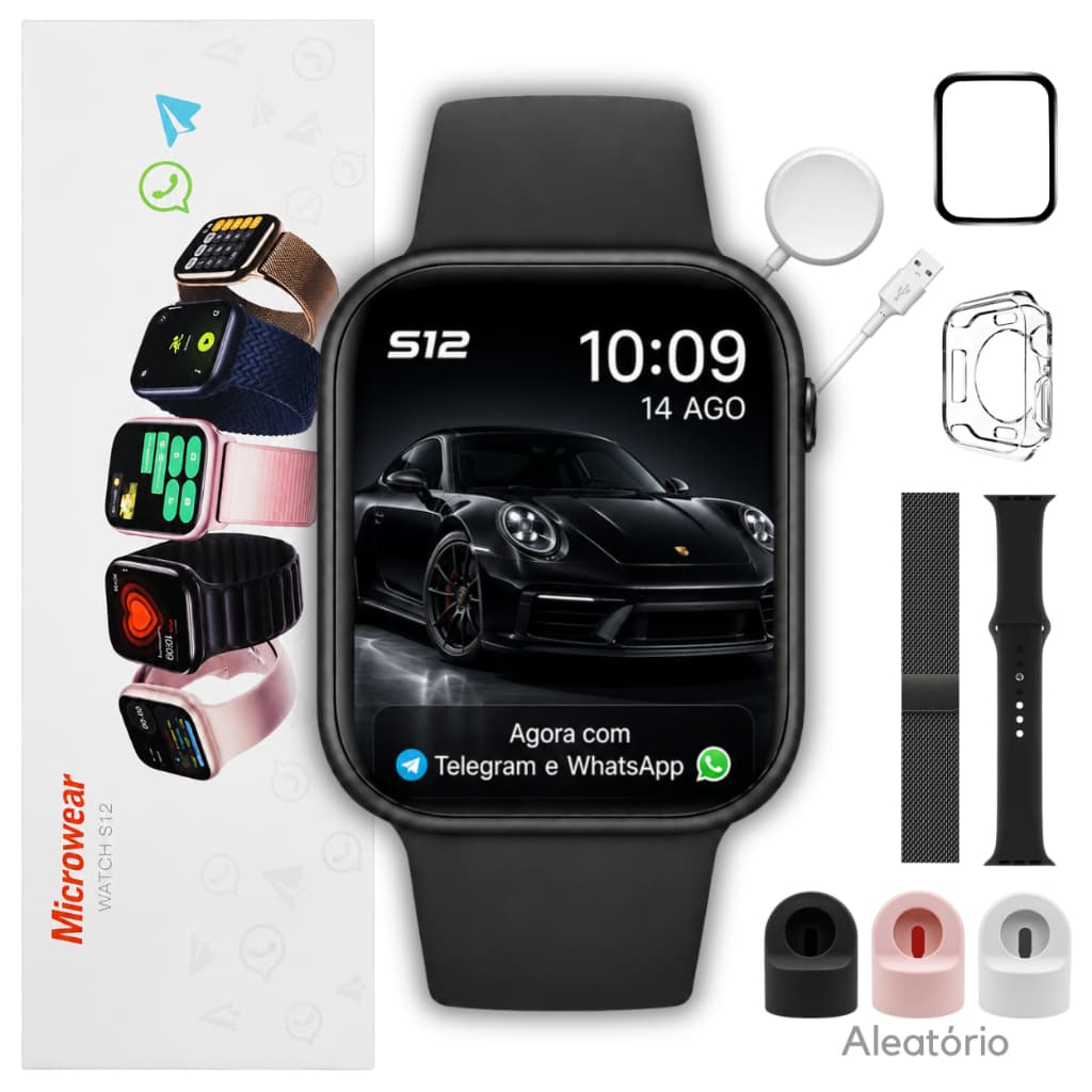Relógio Smartwatch S12 47mm Tela Amoled Microwear Serie 12 Responde Whatsapp Telegram + Brindes