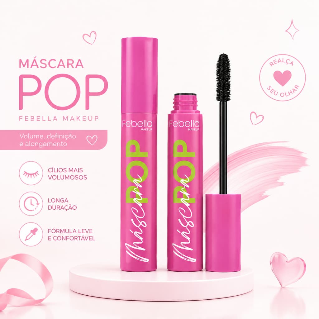 máscara de cílios FEBELLA MAKEUP POP MÁSCARA cílios curvados e alongados