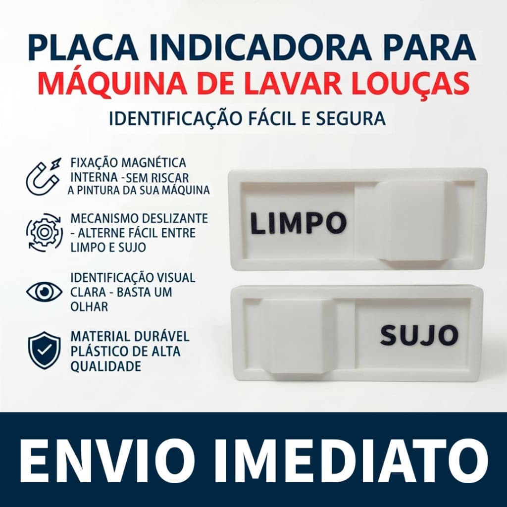 Placa com ímã Indicadora Limpo Sujo Lava Louça Maquina de Lavar Cozinha