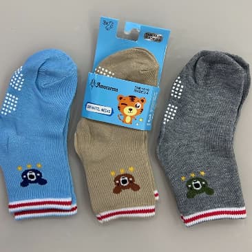 Meia Infantil Menino - Kit 3 Pares - idade 2 a 4 - Antiderrapante - tamanho 15 a 19