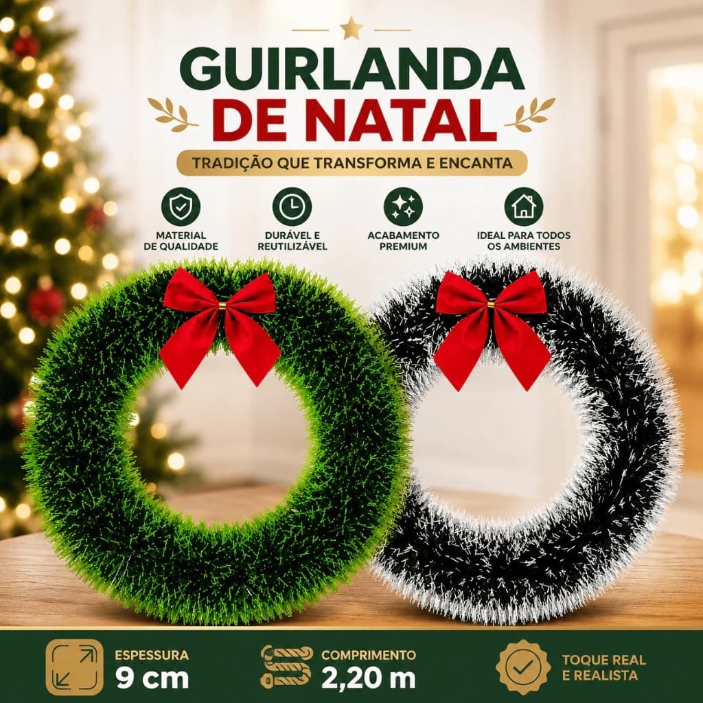 Guirlanda Festão Nevada Verde Ou Verde 30Cm Para Porta Com Laço Vermelho Enfeite De Natal Decoração Natalina