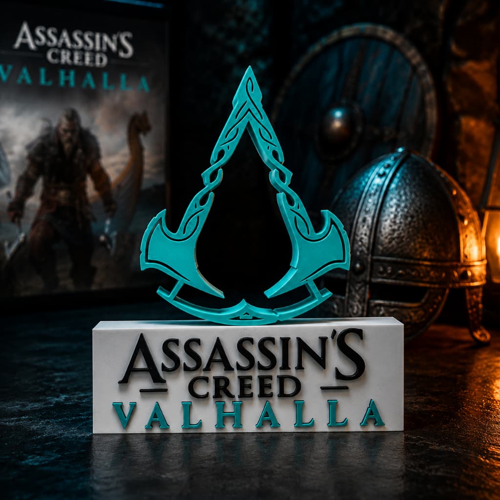 Placa Decorativa Assassin's Creed Valhalla Logo Relevo Setup Gamer 🎮🎧⚔️