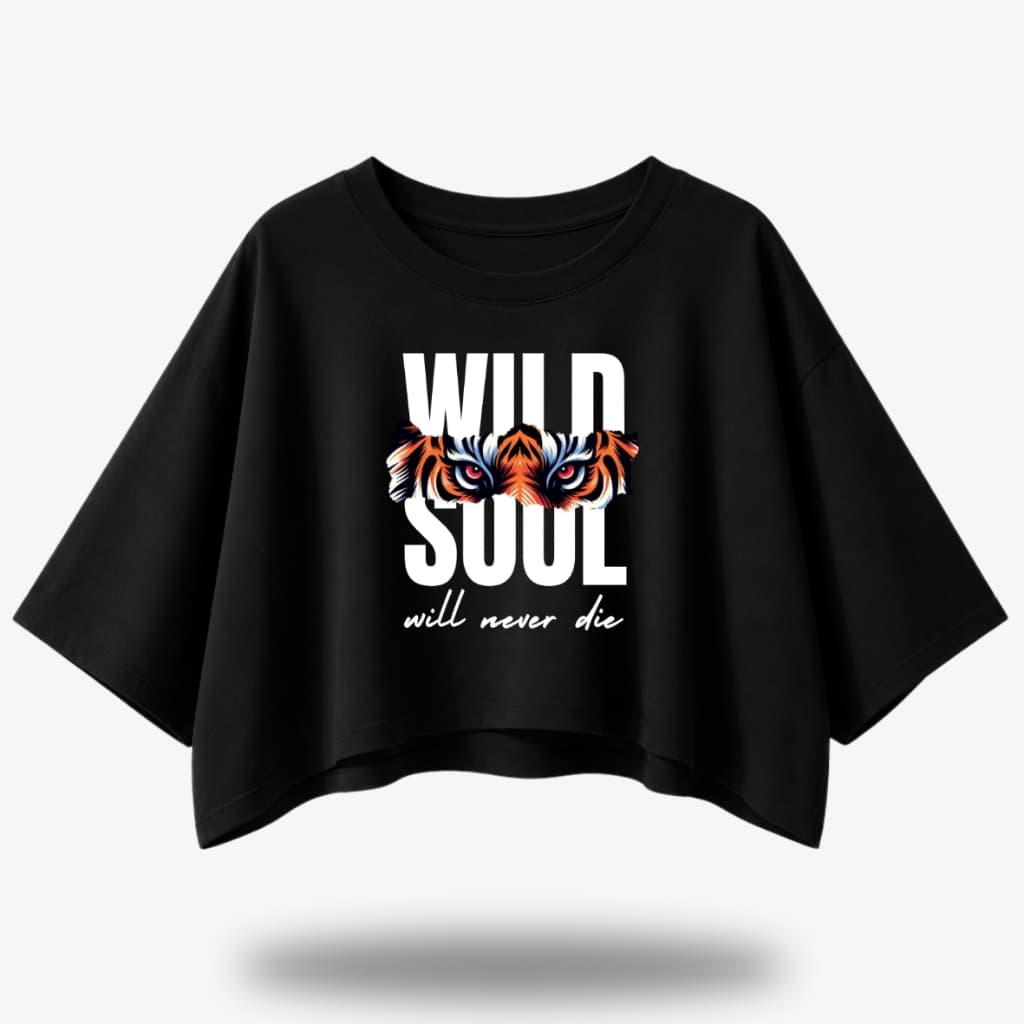 Cropped Feminino Oversized Estampado Camiseta Feminina T-shirt Wild Soul Selvagem Moda Feminina Para Mulheres