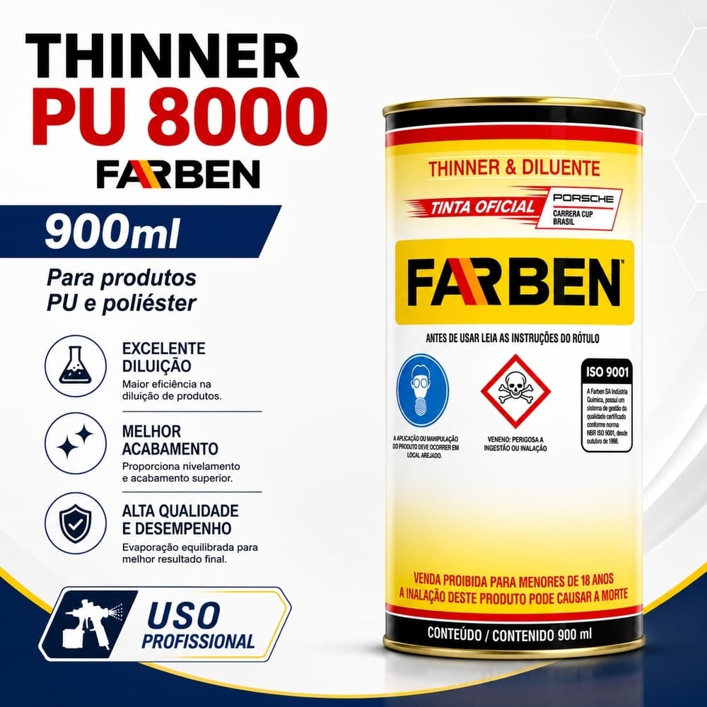 Thinner PU 8000 Farben 900ml Diluente para Poliuretano e Poliéster