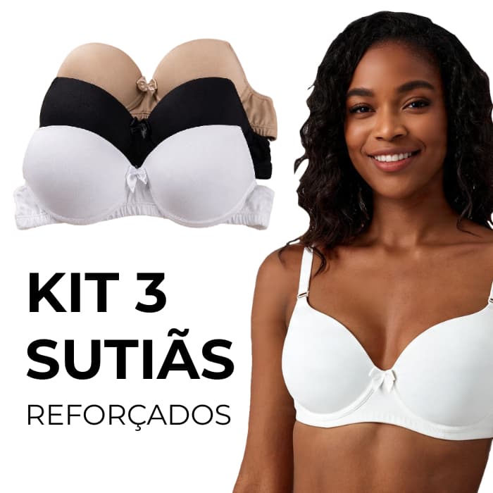 Kit 3 Sutiã Reforçado Feminino Com Bojo Sustentação Alça Regulável Básico Premium