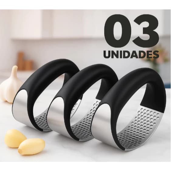 Kit 3 Espremedores de Alho Manual Inox Amassador
