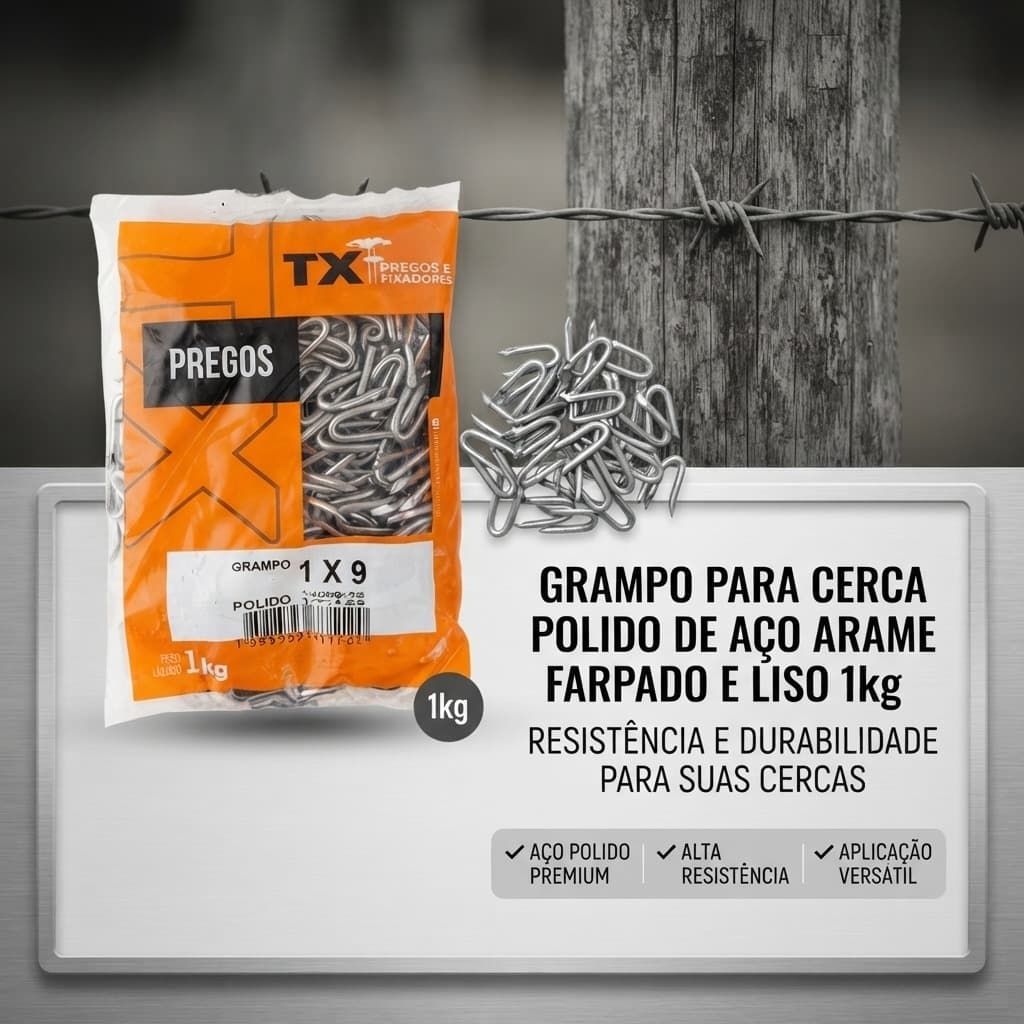 Grampo Para Cerca Polido De Aço Arame Farpado E Liso 1kg