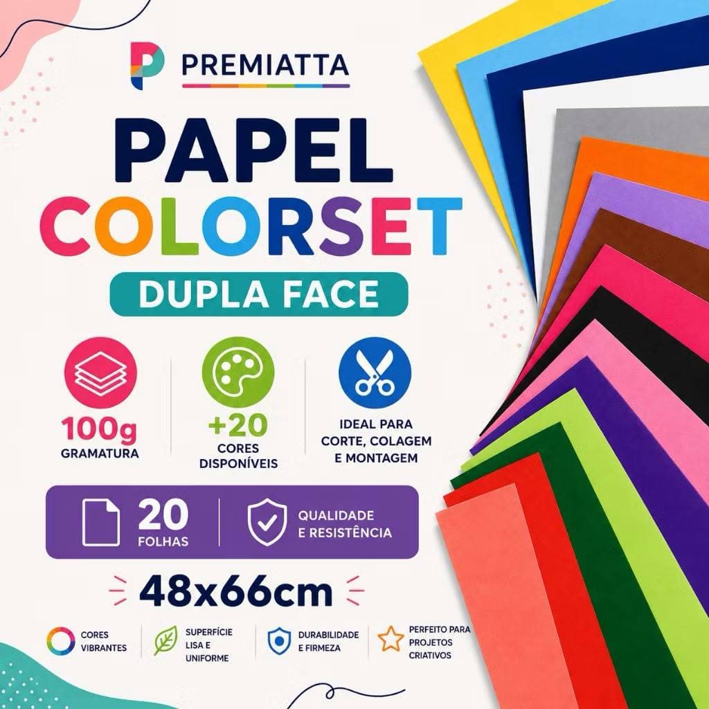 Papel ColorSet Colorido 100g 48x66 Folhas para Artesanato Scrapbook Cartazes Pacote com 20 folhas Escolha a Cor