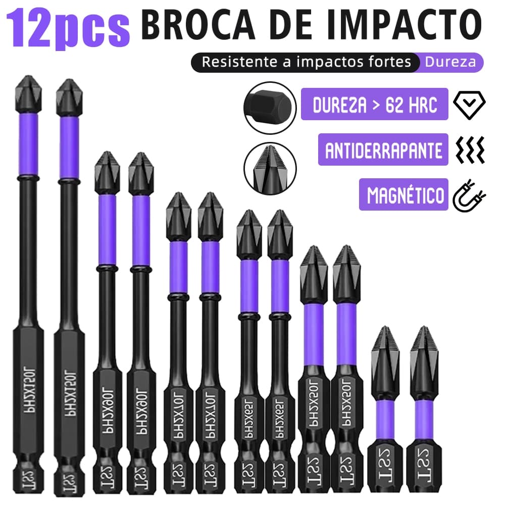 Conjunto De Brocas Magnéticas Fortes De 12/6 Unidades De Impacto Antiderrapantes E À Prova De Choque Chave De Fenda Para