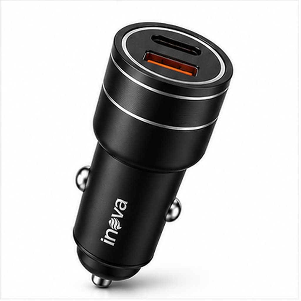 Carregador Veicular Inova 67,5W USB-A + USB-C Carga Rápida Compatível Smartphone Tablet Compacto Preto ou Prata