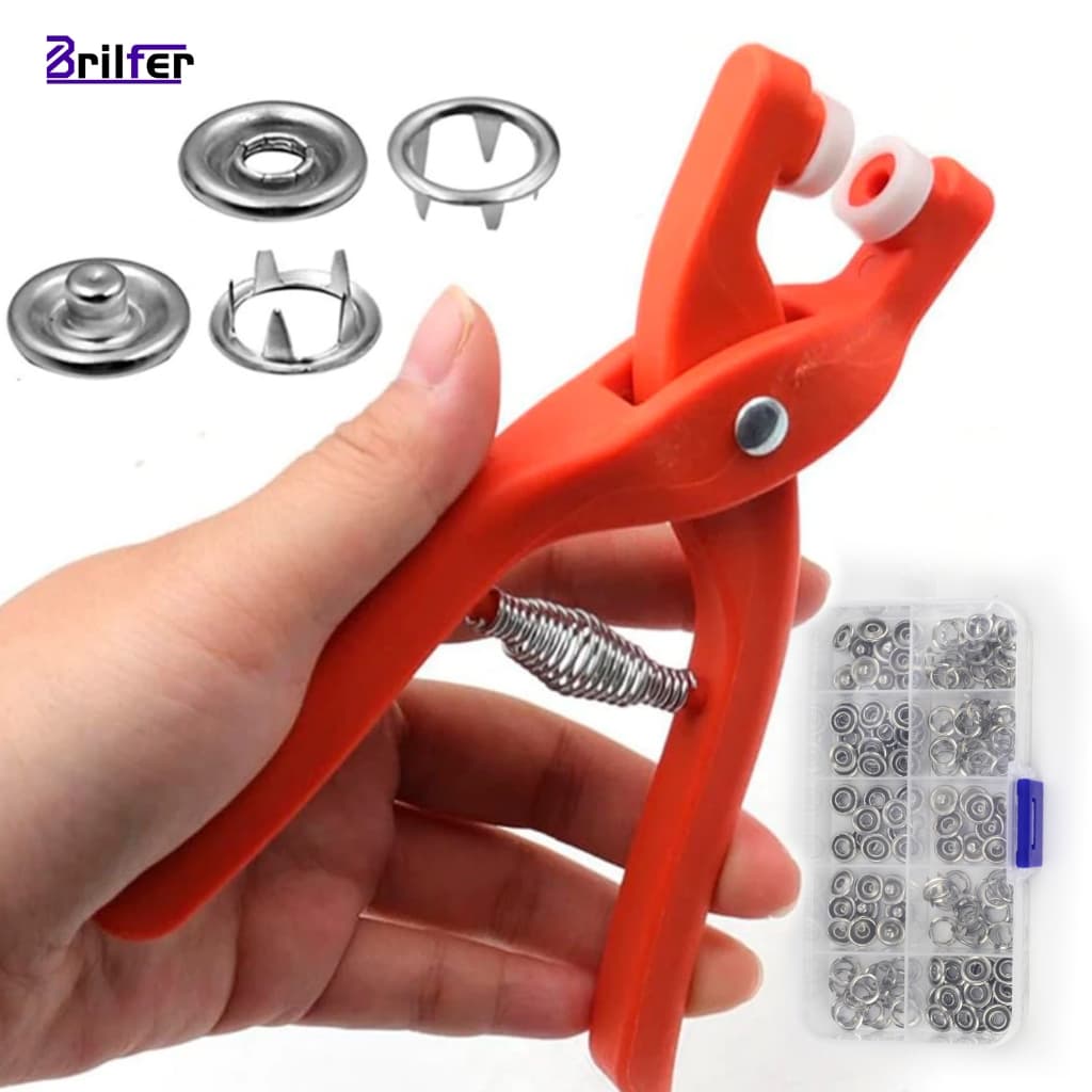 Kit Alicate Aplicador Manual Botões de Pressão 100 Peças, Botões Metálicos Reparo Roupas Artesanato