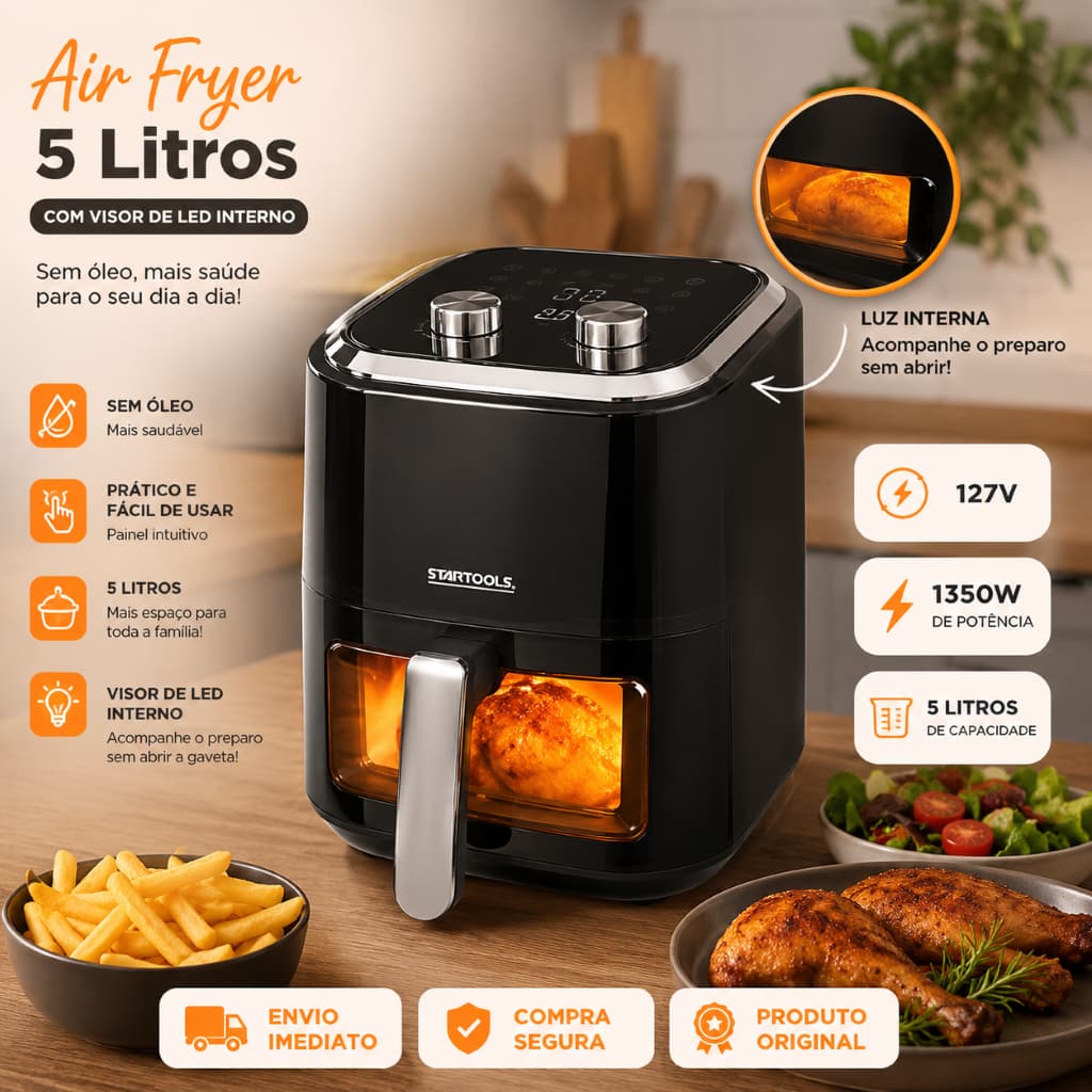Fritadeira Eletrica Air Fryer com Visor de Led 5L, 127V/1.350W