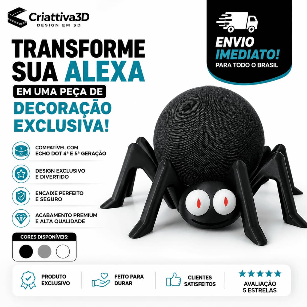 Suporte Aranha para Alexa Echo Dot 4ª e 5ª Geração | Decorativo Exclusivo com Encaixe Perfeito