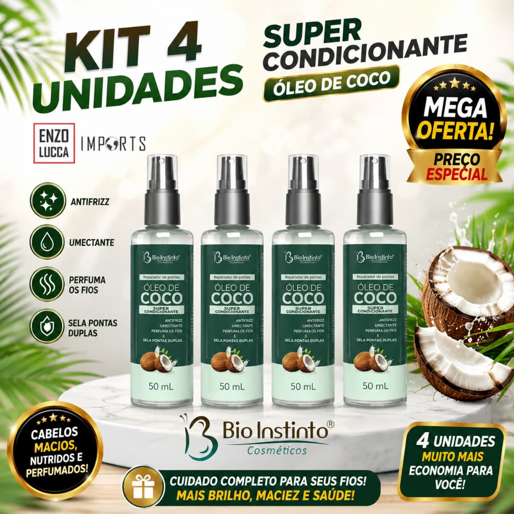 Kit 4 Unidades Reparador de Pontas ÓLEO DE COCO 50mL Bio Instinto