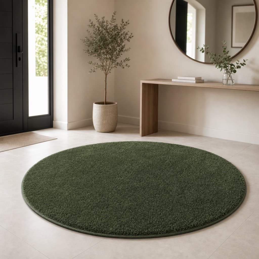 Tapete Redondo Classic 200cm Verde Musgo Antiderrapante Confortável Sala