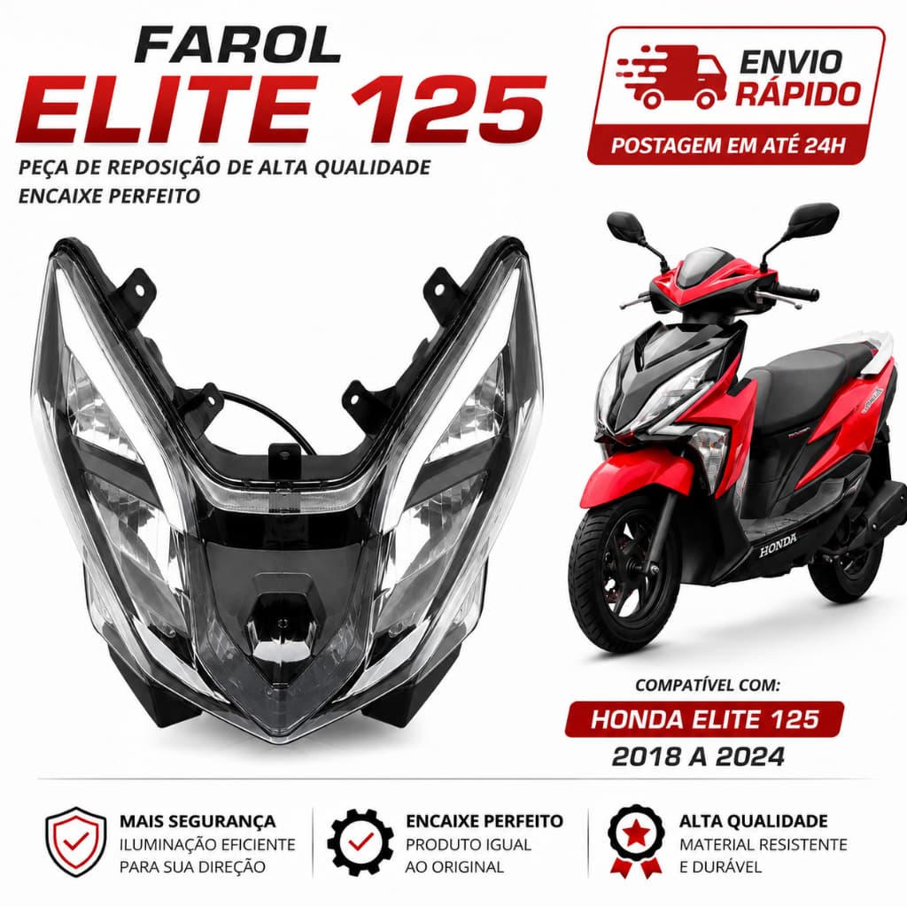 Farol Bloco Óptico Completo LED Elite 125 2019 2024 EMCAIXE PERFEITO HKS