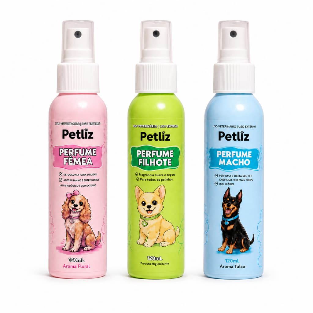 Perfume Colônia para Cachorro e Gato Spray Macho Fêmea Filhote Banho e Tosa Petliz 120ml