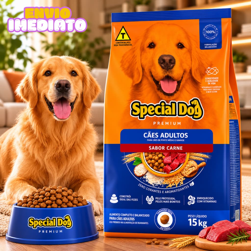 Ração p/cães Premium Special Dog sabor Carne para Cães Adultos 15KG - Envio Imediato