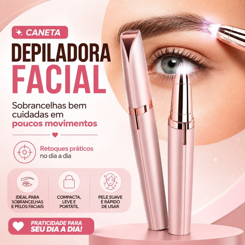 Caneta Depiladora de Sobrancelha Elétrica Recarregável USB com LED Removedor de Pelos Facial Portátil