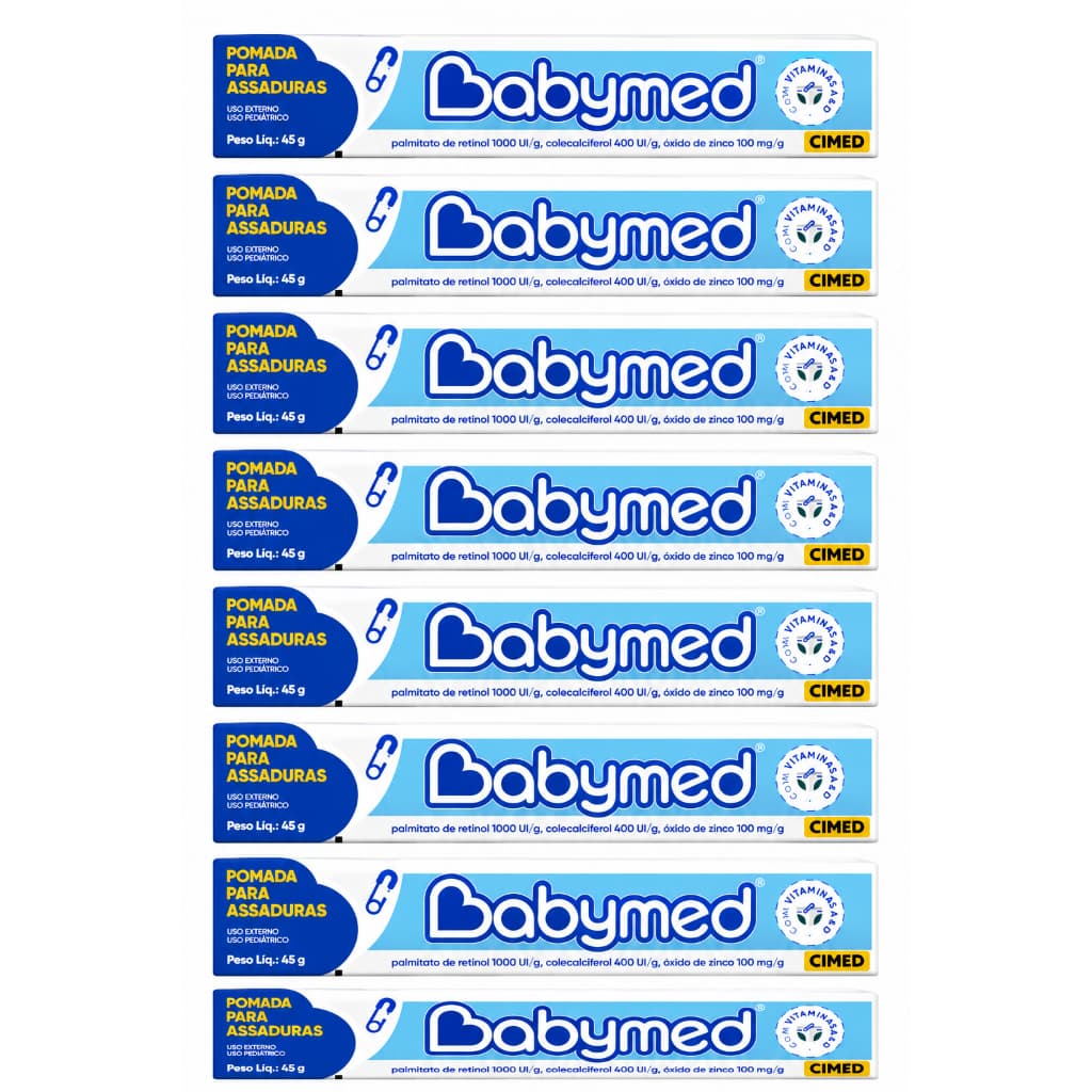 Kit 8 Pomadas Infantil Para Prevenção De Assaduras Babymed Azul Cremosa e Hidratante