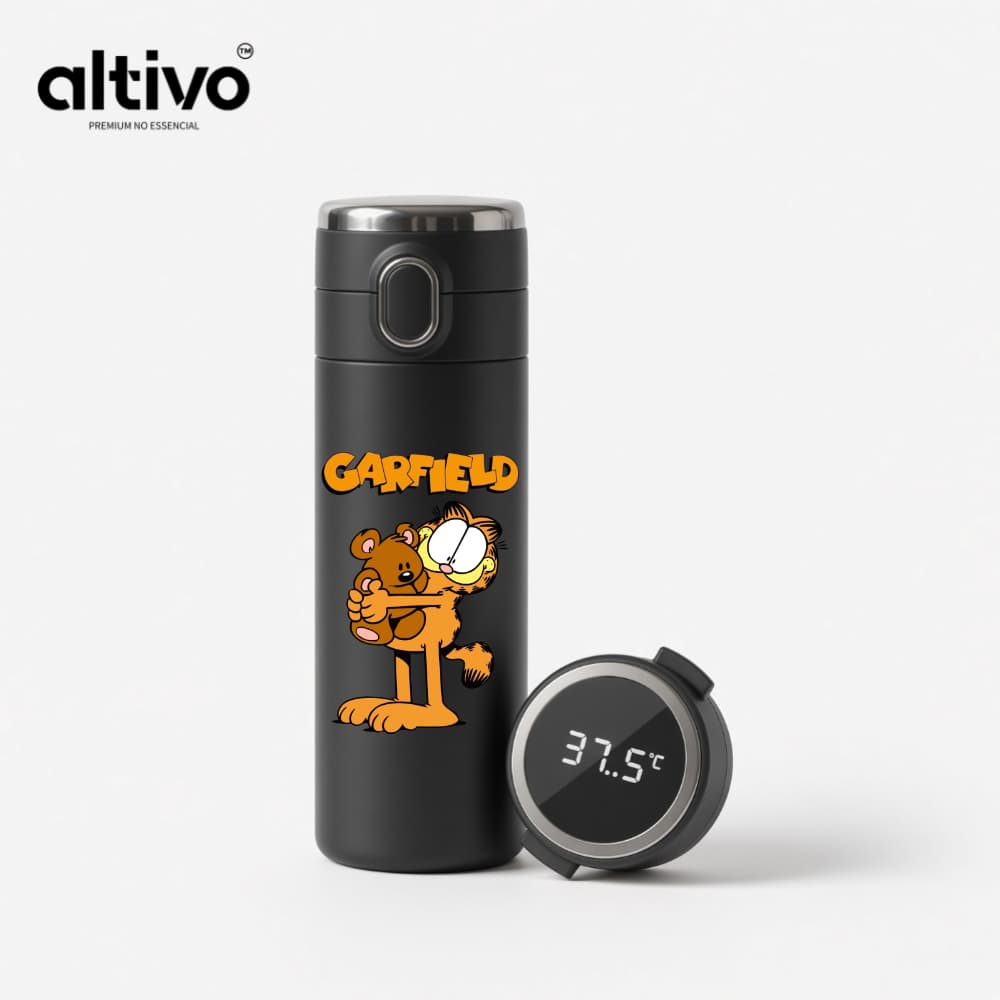 Garrafa Térmica Infantil Garfield 420ml com Termômetro Digital em Aço Inoxidável