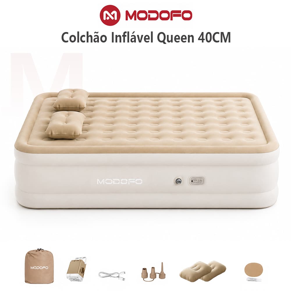 MODOFO Colchão Inflável Queen 200*150*40cm com Bomba Elétrica Recarregável