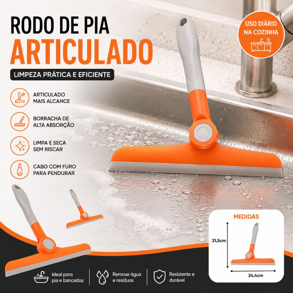 Rodo de Pia Articulado Dobrável Rodinho Cozinha Limpa Vidro Box Bancada Azulejo Multiuso Silicone