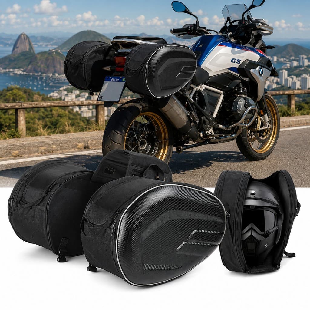 Bolsa Alforge Lateral Moto 45L Universal Tecido oxford impermeável refletiva