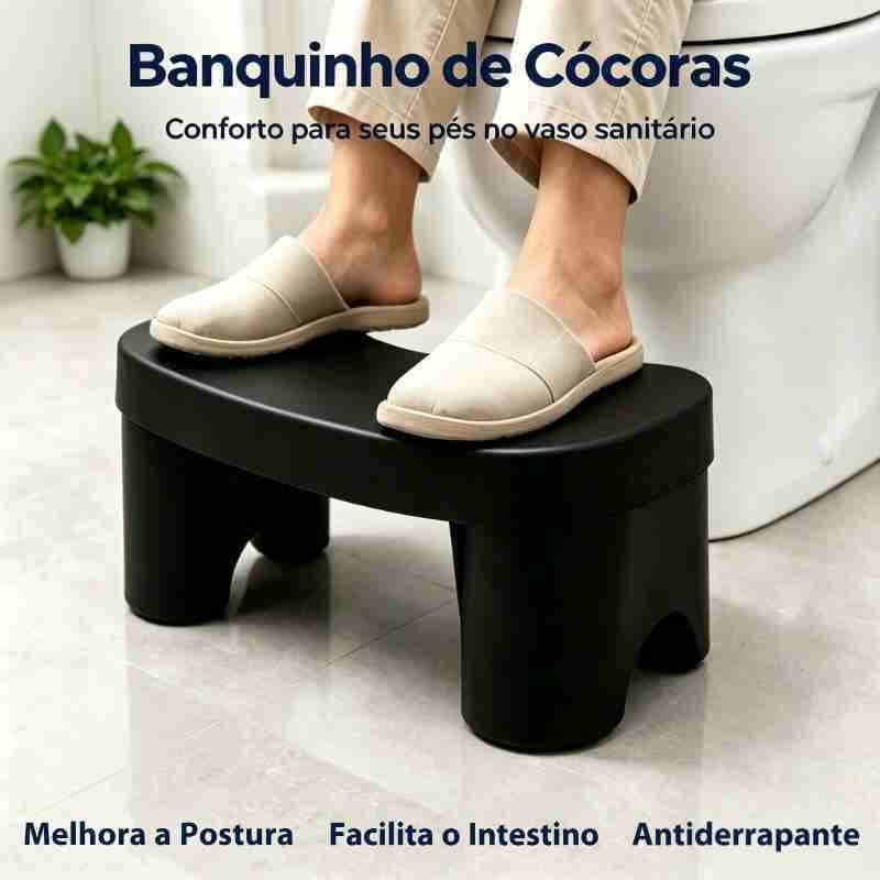 Banquinho de Cócoras Ergonômico Preto Apoio Pés Vaso Sanitário Antiderrapante Multiuso Banheiro