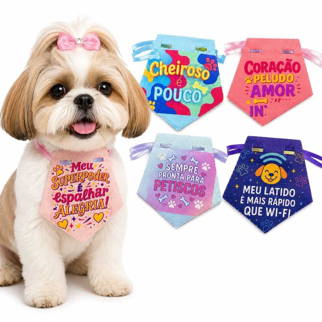 Kit 40 Colarinho Mini Bandana Para Cachorro Personagens Pet Shop Banho Tosa Gravatinha Pet Cachorro Gato Frase Divertida