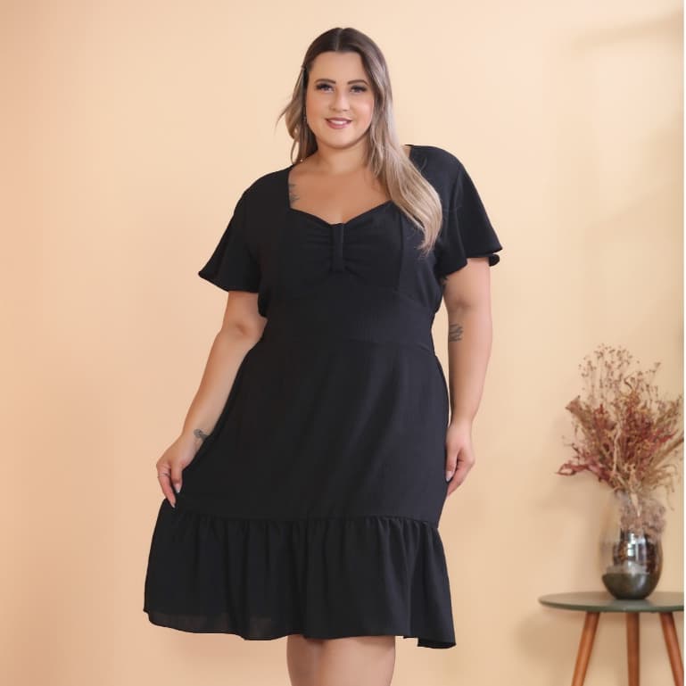 Vestido Curto Plus Lize Manga Babado Com Latex/COD:V68