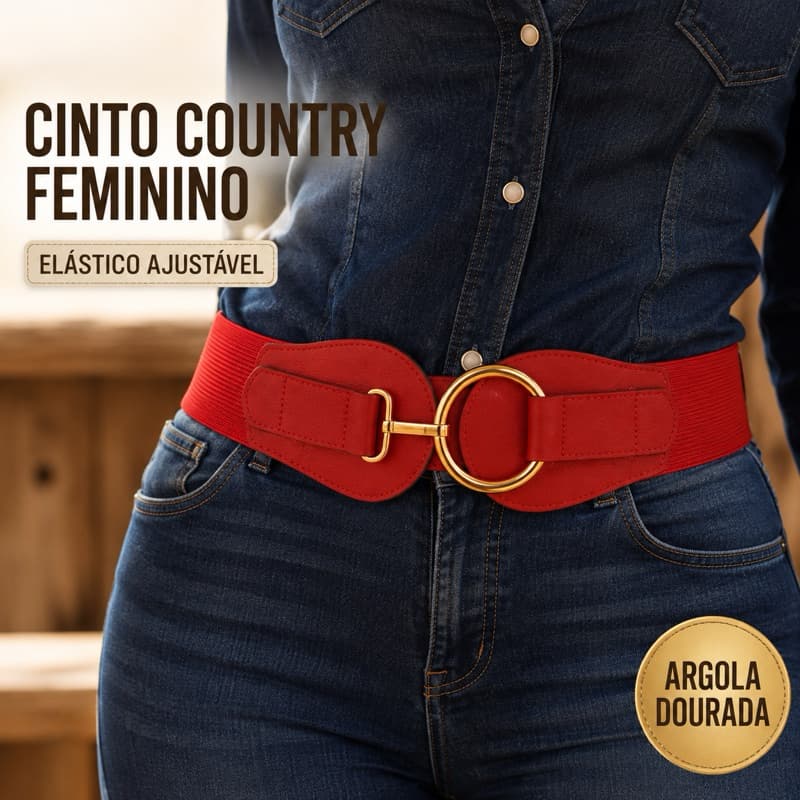 Cinto Country Feminino  Emagrecimento Plus Size Largo com Argola Dourada Elástico Ajustável