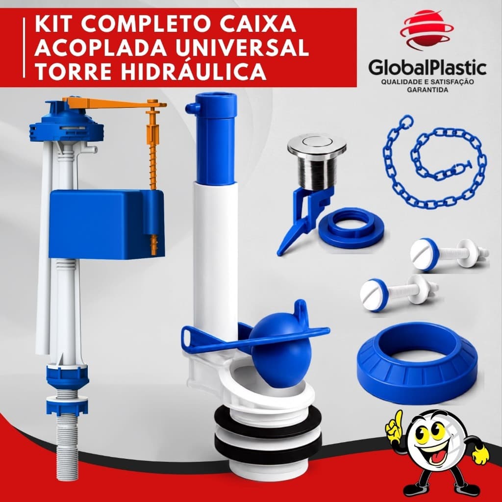 Mecanismo Conpleto Hidráulico Descarga Reparo Caixa Acoplada Universal Acionamento Superior Lateral Botão Acionador