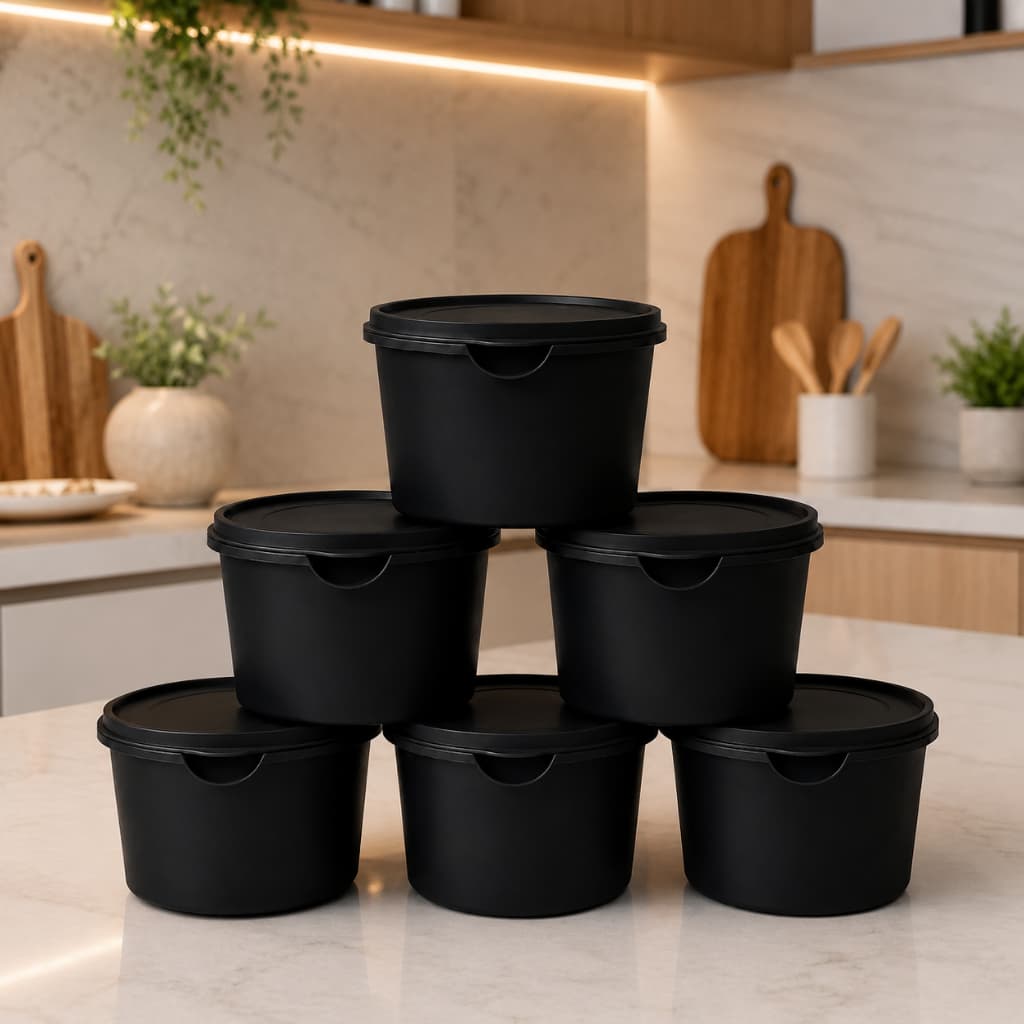 KIT 6 POTES COZINHA REDONDOS 1L - MARMITA FITNESS ORGANIZACAO COZINHA GELADEIRA