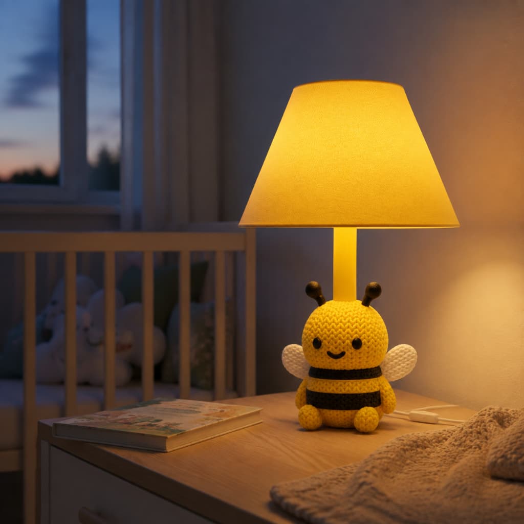 Luminária de Mesa Abelha Infantil Abelhinha 30cm Decoração Quarto Bebê Amarela Bivolt Lâmpada Spot 7W Inclusa
