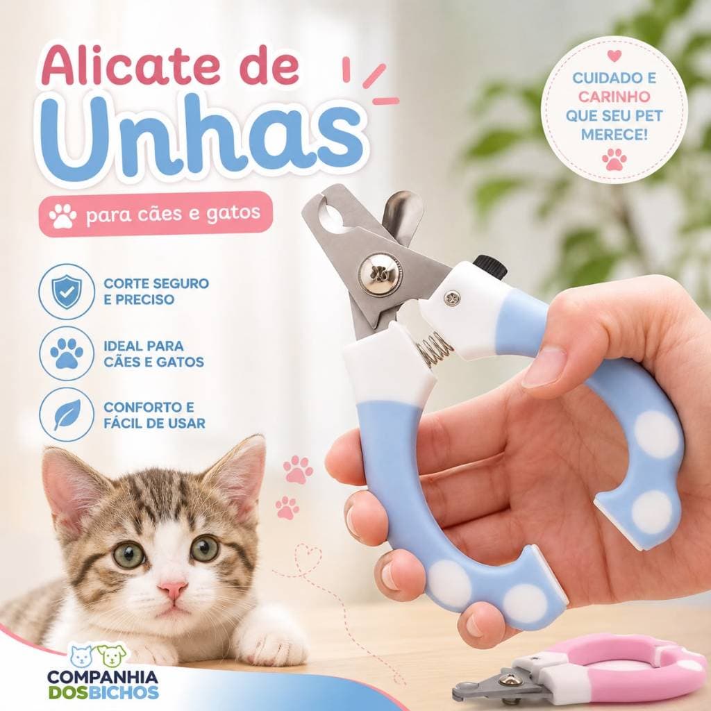 Alicate de Unha para Cães e Gatos – Trava de Segurança | Profissional e Ergonômico