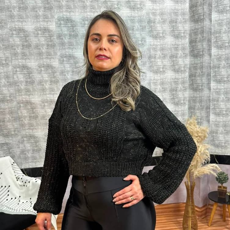 Blusa de Frio Feminina Tricô Manga Longa Tricot Cropped Gola Alta Boba Estilosa Elegante Inverno