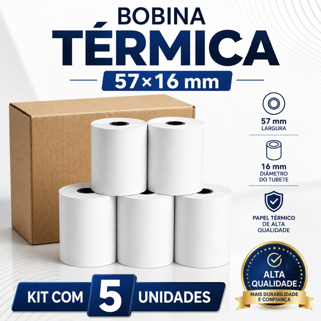 Kit 5 Bobinas Térmicas 57x16m para Mercado Pago Point Mini Point Smart Alta Qualidade