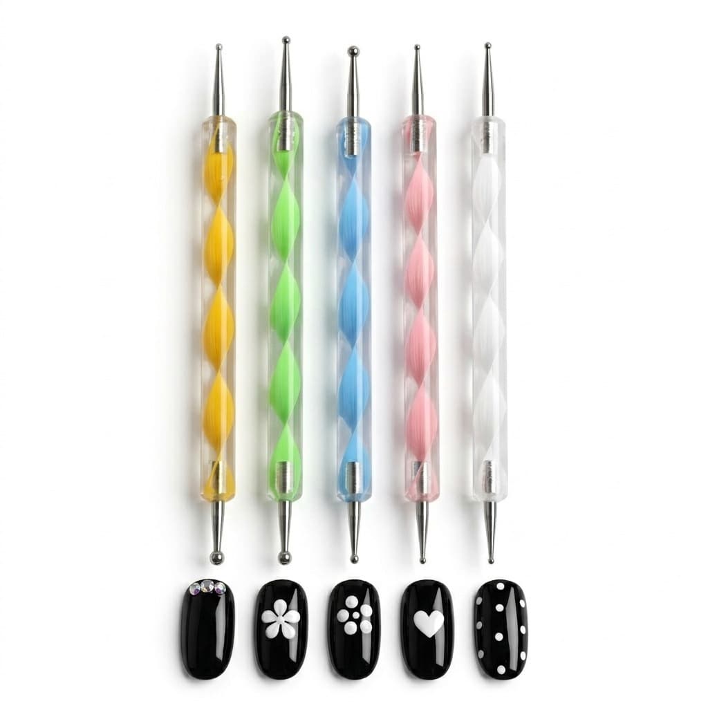 Kit 10 Boleadores em 5 Pincéis De Unha com Ponta Dupla Decoração de Unhas Profissional